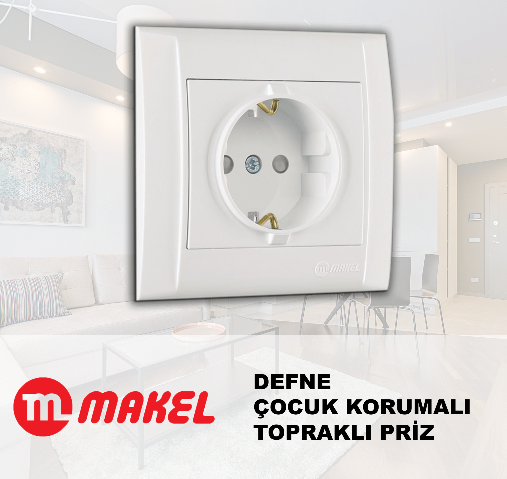 MAKEL Defne Beyaz Çocuk Korumalı Topraklı Priz Çerçeve Dahil