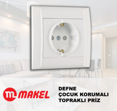 MAKEL Defne Beyaz Çocuk Korumalı Topraklı Priz Çerçeve Dahil