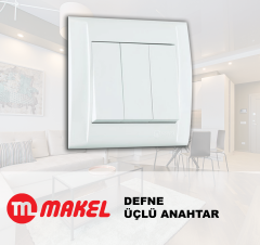 MAKEL Defne Beyaz Üçlü Anahtar Çerçeve Dahil