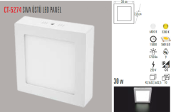 CATA 30W Kare Sıva Üstü Led Panel Armatür Gün Işığı CT-5274