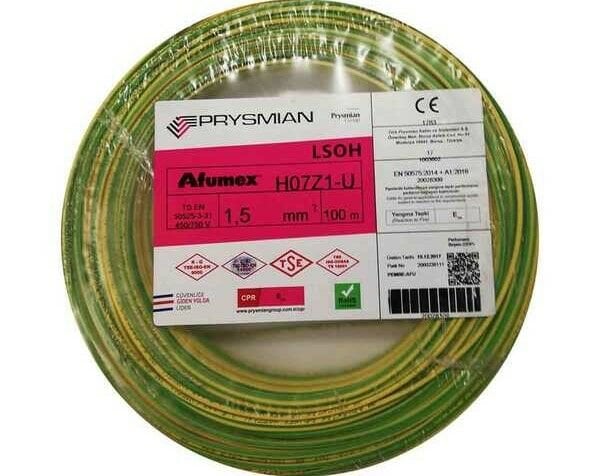 PRYSMİAN 1,5mm Sarı Yeşil NYA Kablo 100 Metre