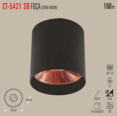 CATA Foça Sıva Üstü Spot Armatür Siyah+Gold CT-5421SB