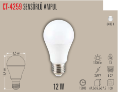 CATA 12W Sensörlü Led Ampul Beyaz Işık E27 Duy CT-4259