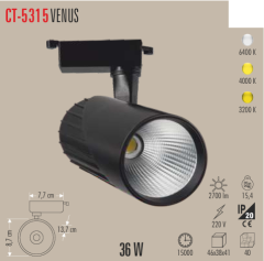 CATA 36 Watt Dekoratif Beyaz Işık Venus Ray Armatür Siyah Kasa CT-5315